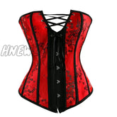 Hnewly Sexy Floral Lace Up Overbust Corselet Plus Size Burlesque Corset Bustier And Irregular Skirt